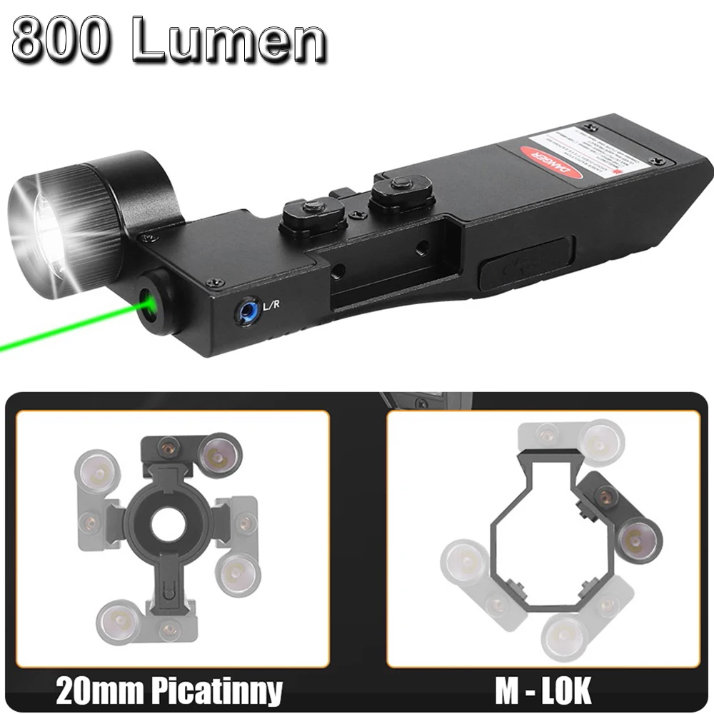 

800 Lumen Rifle Flashlight With Laser Strobe Function M-Lok +20mm Picatinny Rail Rifle Laser Sight Torch Tactical Weapon Light