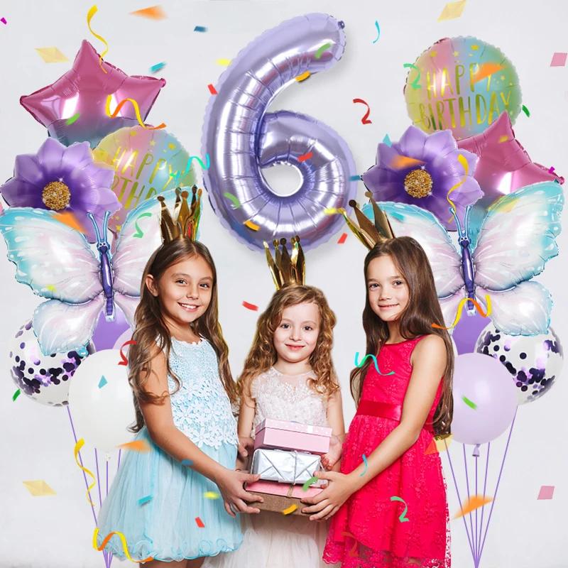 

32inch Purple Butterfly Number Balloons Set Sunflower Baby Shower Decor Children's Girls Birthday Party Wedding Globos Supplies