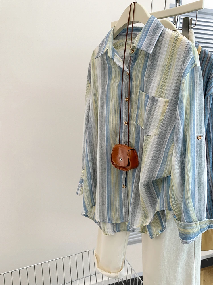 Женская блузка в полоску элегантная рубашка Корейском стиле ретро повседневные