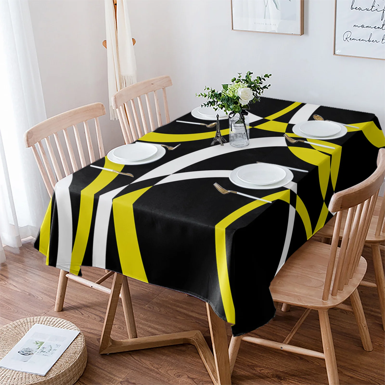 

Желтая Водонепроницаемая скатерть, абстрактный геометрический дизайн, современное искусство, обеденный стол, прямоугольная и круглая скатерть, украшение для кухни и дома