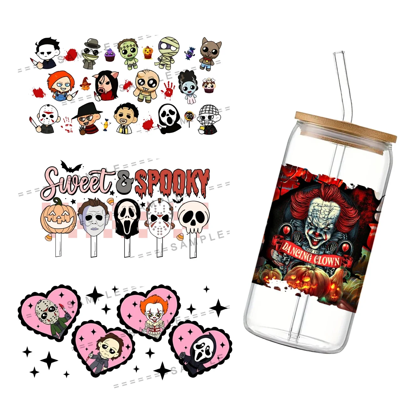 3d-пленка из фильма ужасов водонепроницаемая УФ DTF для 16 унций Libbey Glass Can DIY