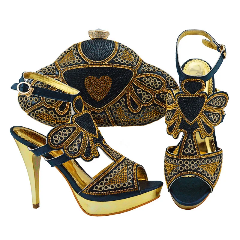 

Женские туфли на платформе в африканском стиле, комплект из туфель и сумочки синего цвета на высоком каблуке, 2020