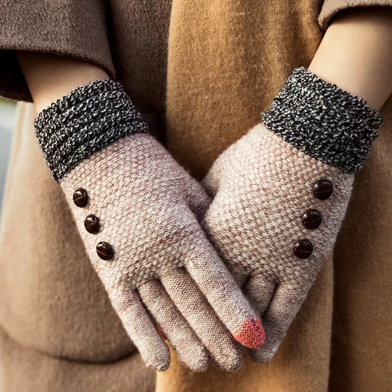 

Winter Touch Screen Knitted Woman Full Finger Gloves Women Riding Ski Hand Warmer Glove Female Acrylic