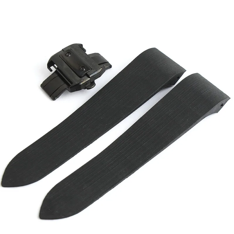 

25mm Black Rubber Watch Strap Band For Fit CARTIER Santos Watch Clasp/Buckle