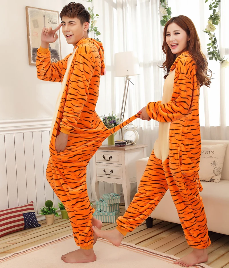 Adults Animal Onesies Tiger Pajamas Sets Sleepwear Women Men Winter Unisex Pig Panda Costumes Kids Cute Cartoon Flannel Pajamas