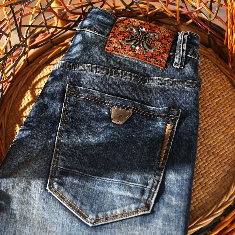 

Men's Fashion Business Jeans Classic Style Casual Stretch Slim Jean Pants Male Brand Denim Trousers Blue