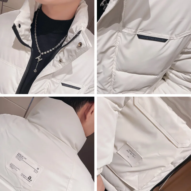 2022 Winter Solid Color Men's Parkas Coats Fashion Stand Collar Jackets Thicken Warm Zipper Jackets Hiphop Overcoat Streetwear