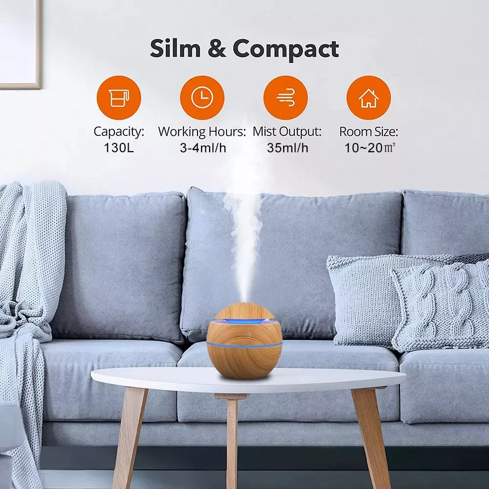 

NEW2023 Essential Oil Diffuser Ultrasonic Air Home Humidifier USB Mini Mist Maker Aroma Diffuser 130ML 7 Color LED Light Bedroom
