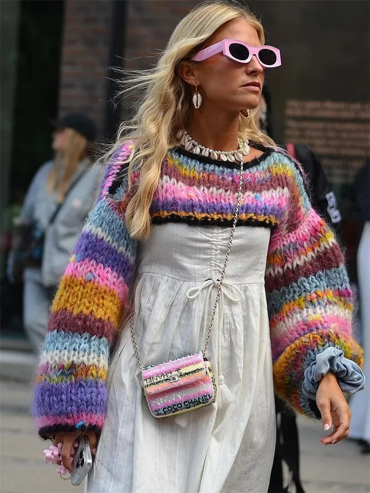 

Tossy Autumn Contrast Female Sweater Cover up Streetwear Sexy Fashion Long Sleeve Patchwork Crop top Loose Camisola Pullover New