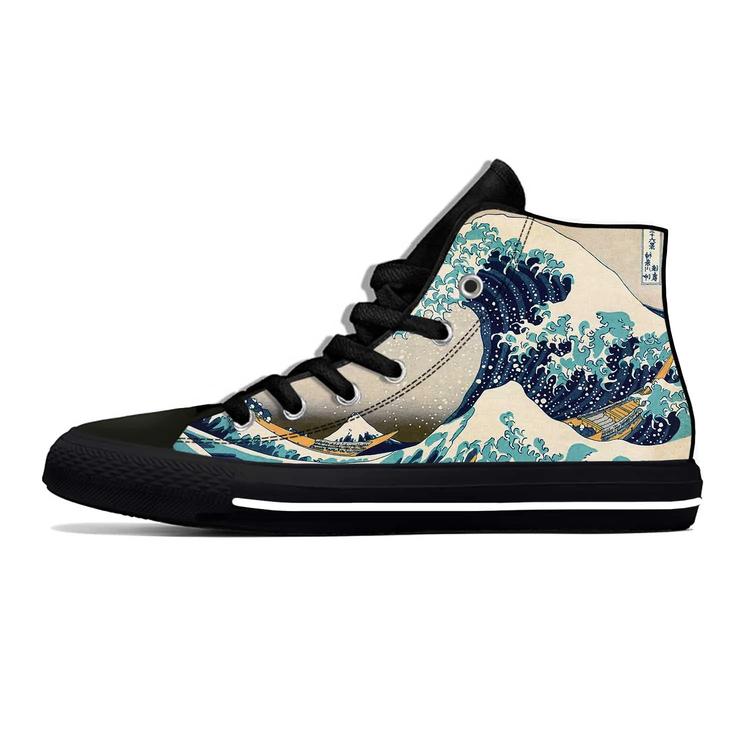 

Japanese Anime Cartoon Great Wave Off Kanagawa Breathable Lightweight High Top Summer Board Shoes Men Women Casual Hot Sneakers