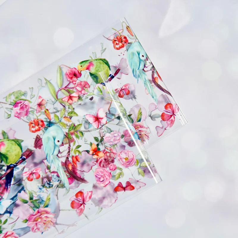 

4*100cm Nail Transfer Foils Stickers Mixed Flowers Pink Posie flower nail art transfer foil Nail Art Foil Decals for Nail Design