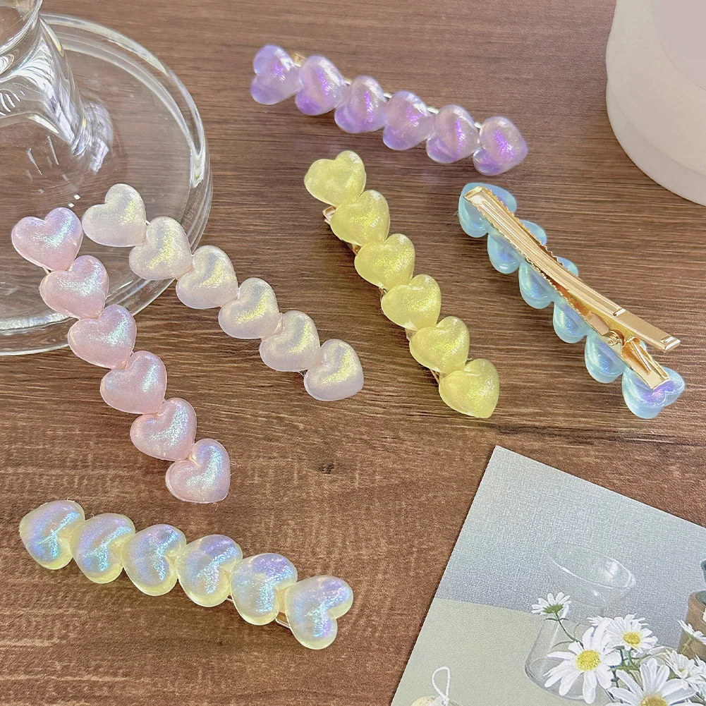 

2023 Summer Candy Color Gradient Love Heart Jelly Duckbill Clip Set For Girl Hairclip Side Clip Barrettes Women Hair Accessory