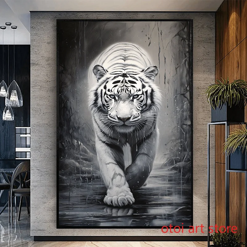 Винтажная картина с абстрактным изображением ходьбы тигра детской картины