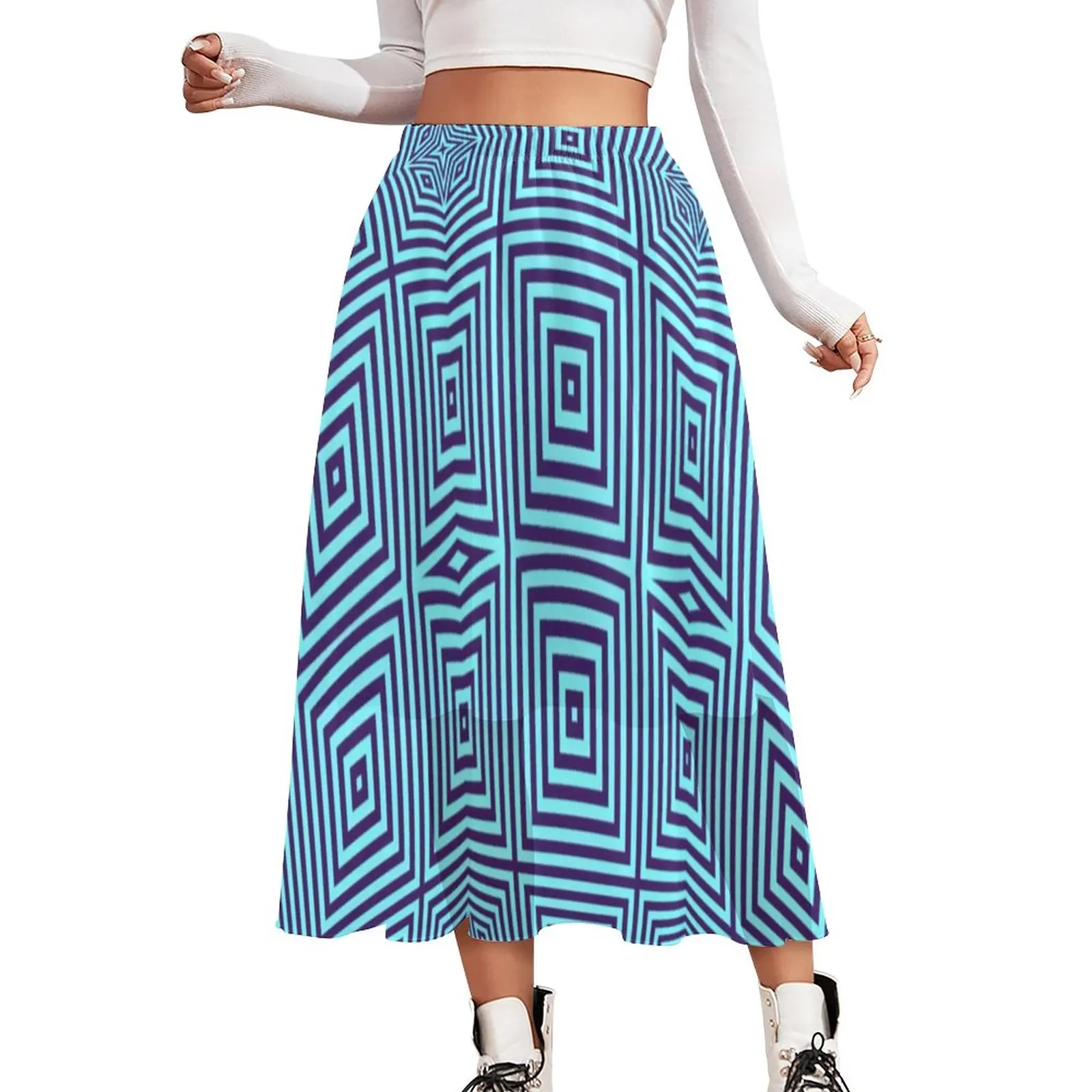 

Abstract Geometry Chiffon Skirt Ice Mint Print Street Style Long Skirts Women Elegant A-line Skirt Trendy Clothes Birthday Gift