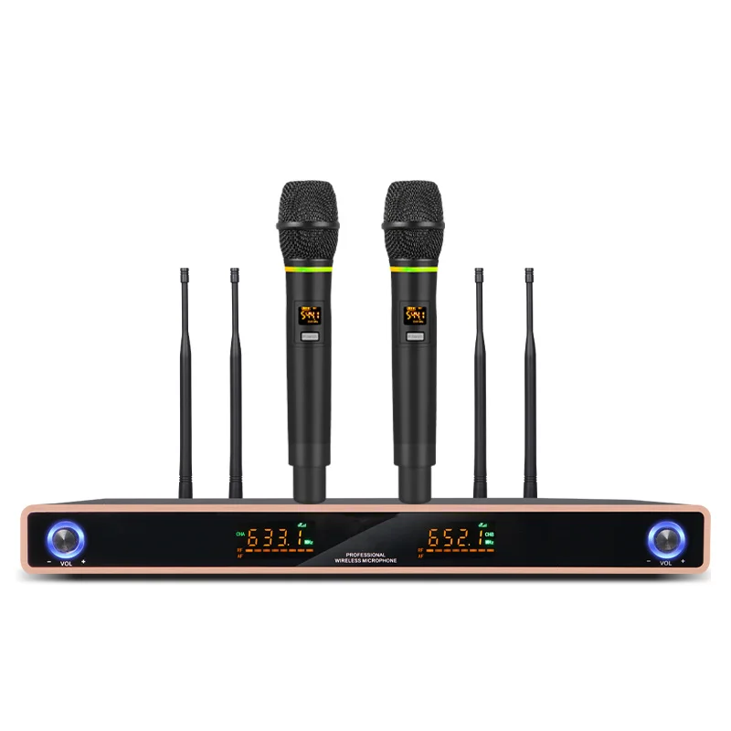 Wireless Microphone 2 Channel Handheld Dynamic Karaoke UHF Band Metal Body for DJ Party Stage Church Performance |