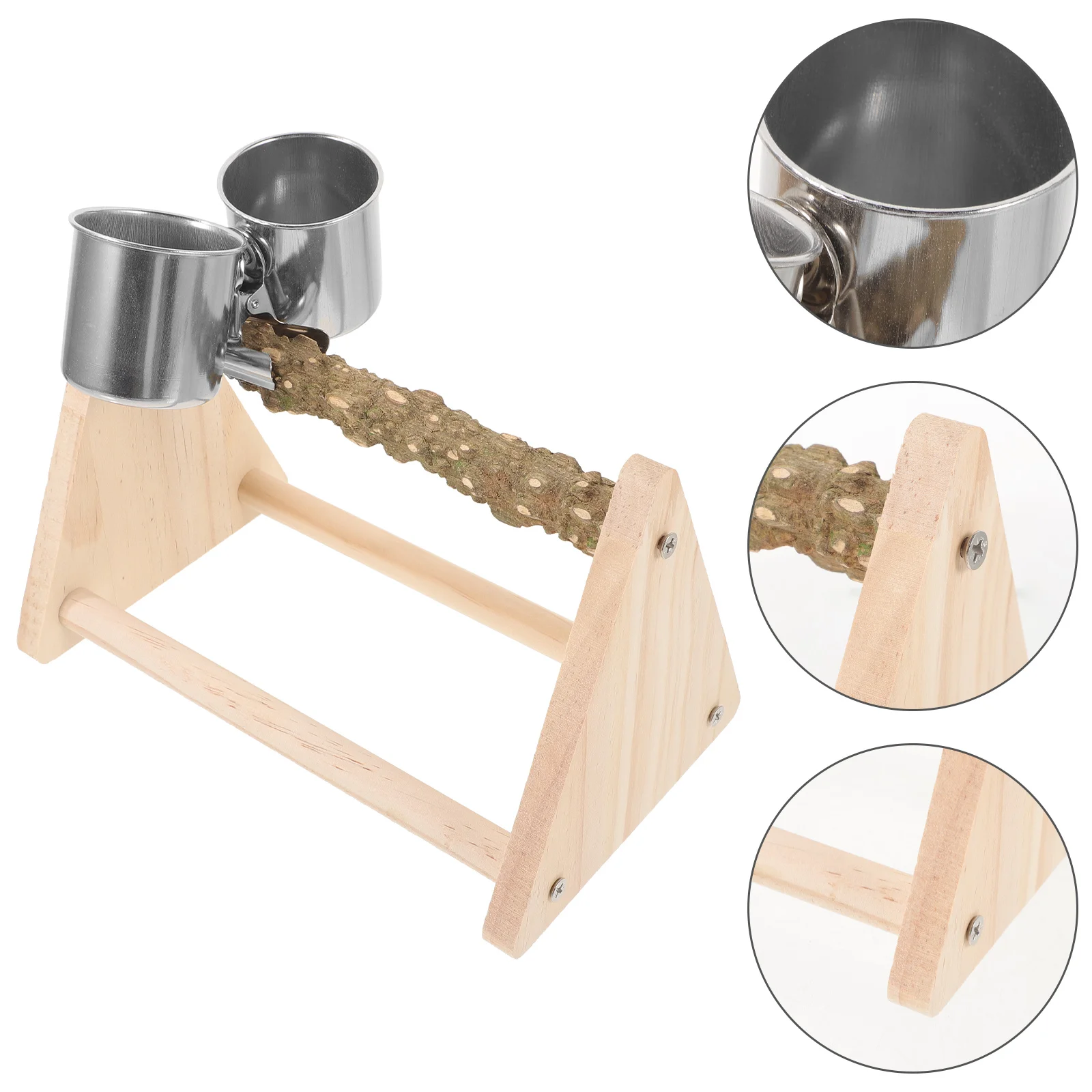 

Base Parrot Training Rack Wooden Bird Stand Interesting Perch Bite-resistant Feeding Cups Platform Desktop Toy Tabletop Toys