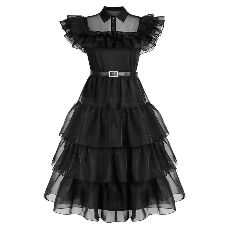 

Kids Addams Little Girl Cosplay Costume Same Dress Girls Vintage Gothic Outfits Party Dress Halloween Role Play Clothing