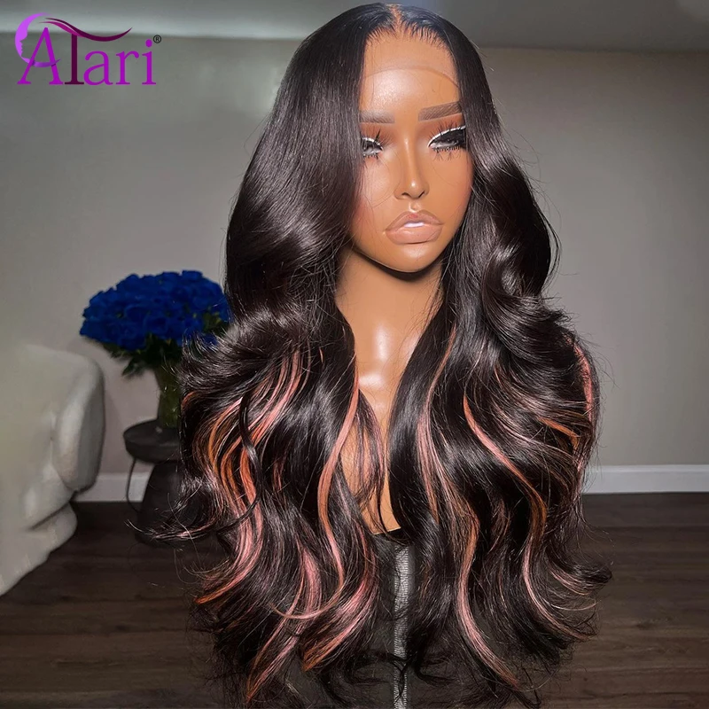 Highlight Champagne Pink Body Wave Human Hair Wigs Transparent 13x4/13x6 Lace Frontal Wig Pre Plucked Brazilian 5x5 Closure Wig