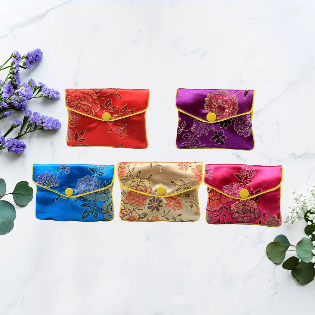 12 Pcs Zip Around Wallet Embroidered Jewelry Bag Brocade Pouch Wedding Decor Gift Wrap Chinese Coin