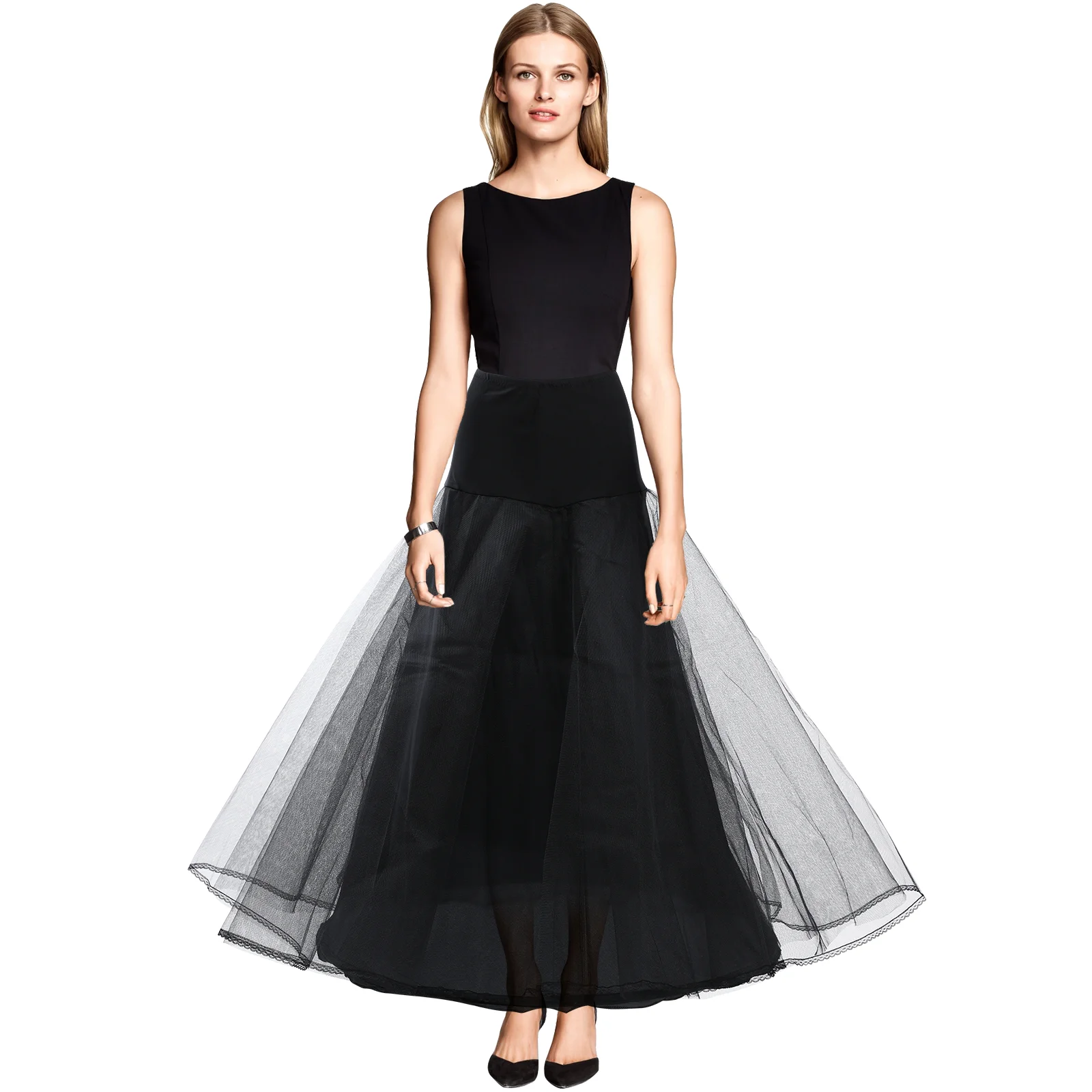 

A- Petticoat Crinoline Underskirt Wedding Bridal One Double Layers Skirt Bridal Dress Elastic Waistband with Straps for Prom