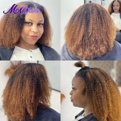 Афро кудрявые вьющиеся накладные волосы на клипсе, кудрявые человеческие волосы на клипсе 10-20 дюймов T1B/4/27, цветные накладные волосы на клипсе с эффектом омбре