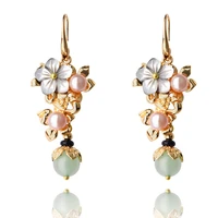 vintage freshwater imitation pearls stone bead dangle earrings for women delicate shell flower drop earrings fashion jewelry