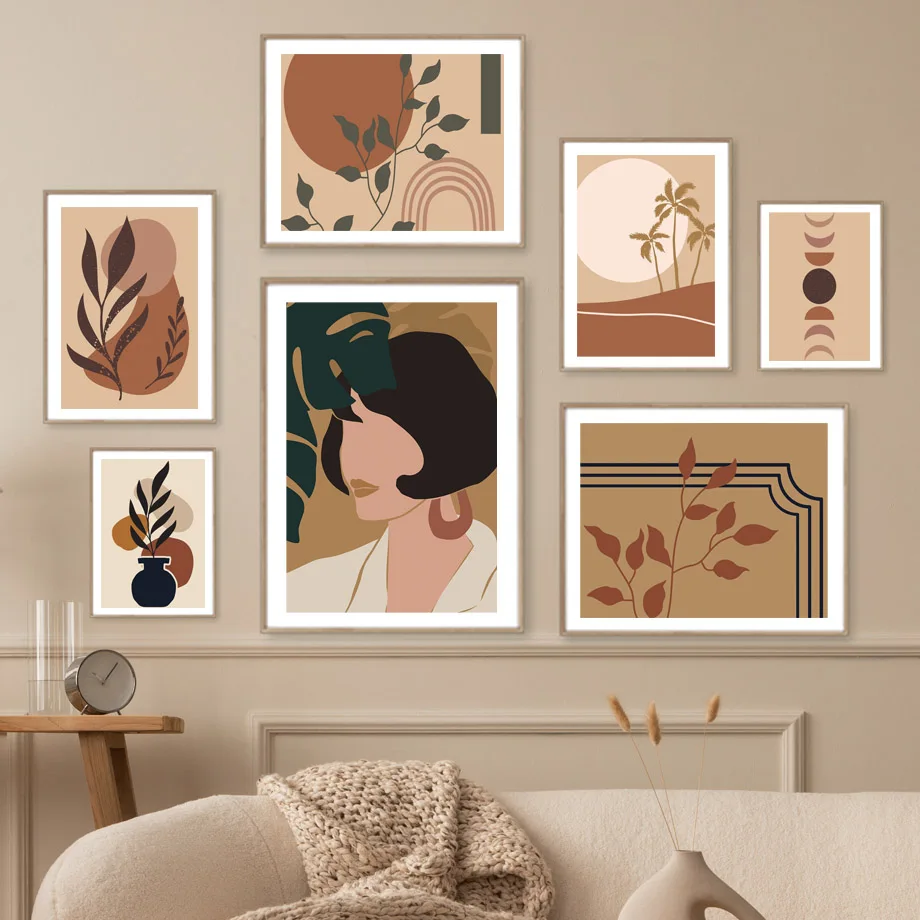

Boho Abstract Woman Leaves Plant Beach Scenery Minimalism Posters And Prints Gallery Wall Art Canvas Painting Living Room Decor