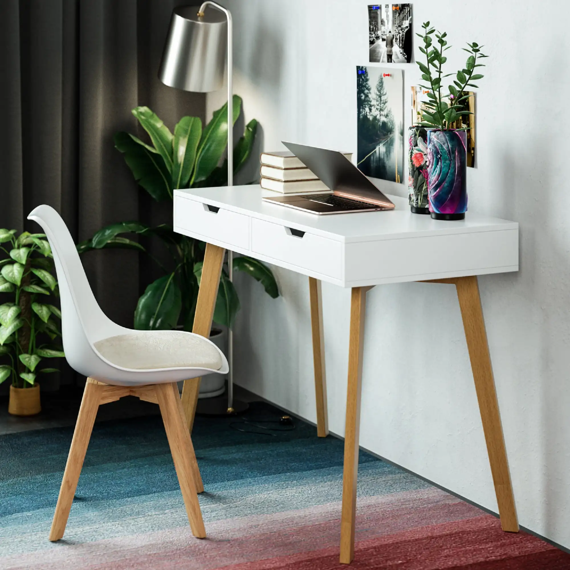 

Writing Computer Desk, Laptop Notebook PC Workstation with 2 Drawers, Simple Study Makeup Vanity Table Modern Furniture for Home