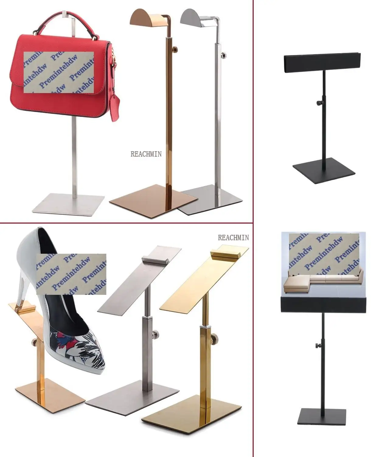 

Height Adjustable Woman Bag Handbag Shoe Display Rack Holder Stand Rose Gold Polished Black POP KT Board Stand