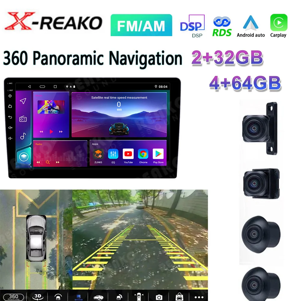 Фото X-REAKO мультимедийный 2 Din Android универсальный беспроводной Carplay экран Android Auto 360 вид с птицы панорама GPS BT Wifi 9 дюймов стерео №1