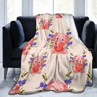 pink flannel blanket soft warm fleece pillow sofa cover love elephant flower modern style childrens day gift 80x60 inch