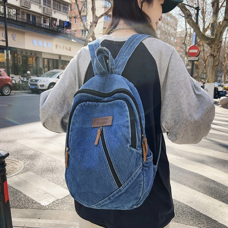 

Denim Backpack Girl Simple Large Capacity School Bag University Junior High School Students American Retro 2023 New Schoolbag