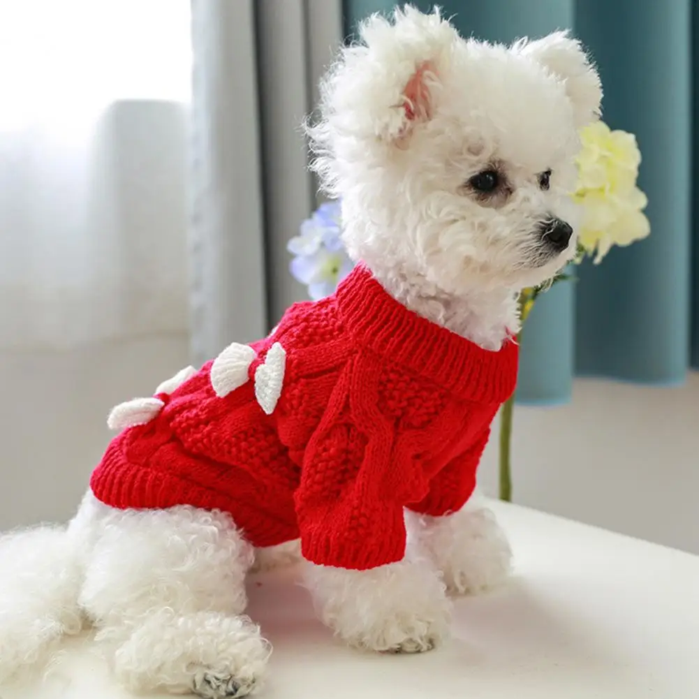 

Dog Sweater Vest Fine Workmanship Bow Tie Soft Comfortable Festive Dress Up Acrylic Red New Year Pet Christmas Clothes For Teddy