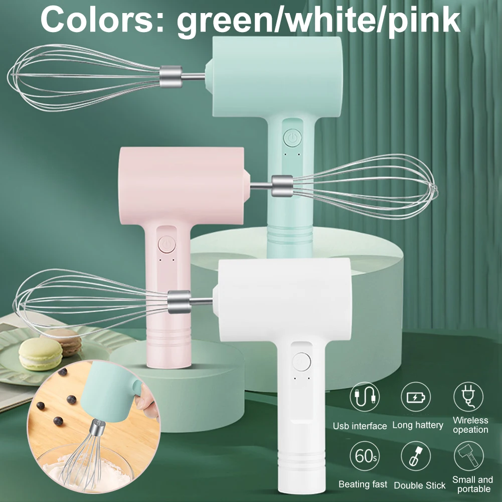 

Electric Hand Mixer Cordless Rechargeable Egg Beater Whisk Mini Handheld Food Mixer With 2 Attachment For Cream Butter Dough
