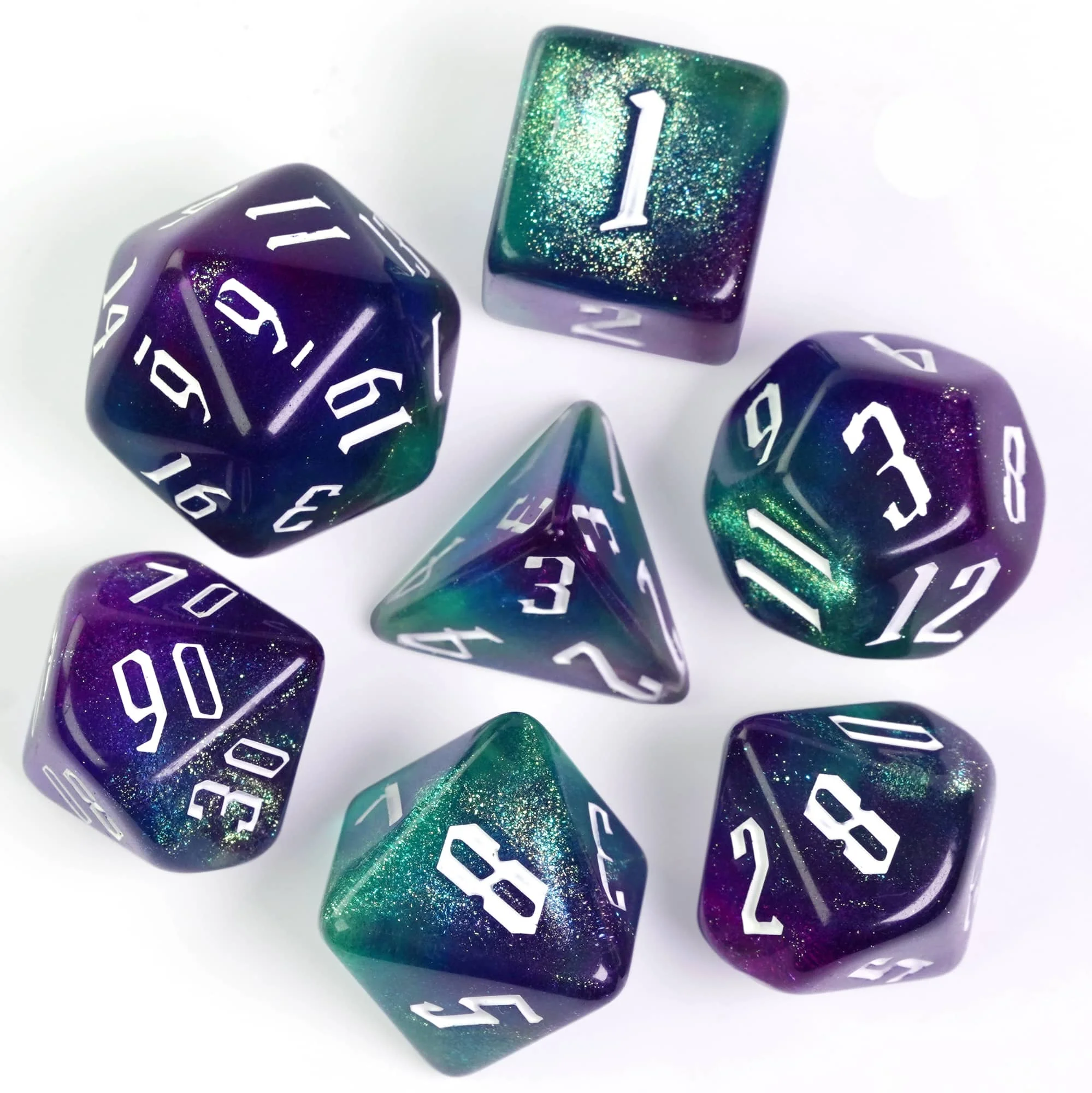 

7Pcs/Set Double-colors DND Dice Set with Glitter D4 D6 D8 D10 D% D12 D20 Polyhedral Dice for Role Playing Board Game DND RPG MTG