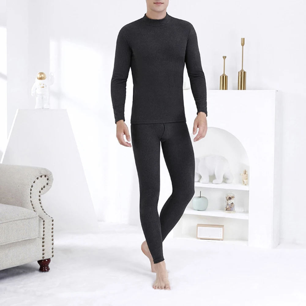 

Top Bottom 2Set Men Long Johns Set Autumn Clothes Bottoming Warming Slim Body Thermal Underwear Set Tops Pants Set