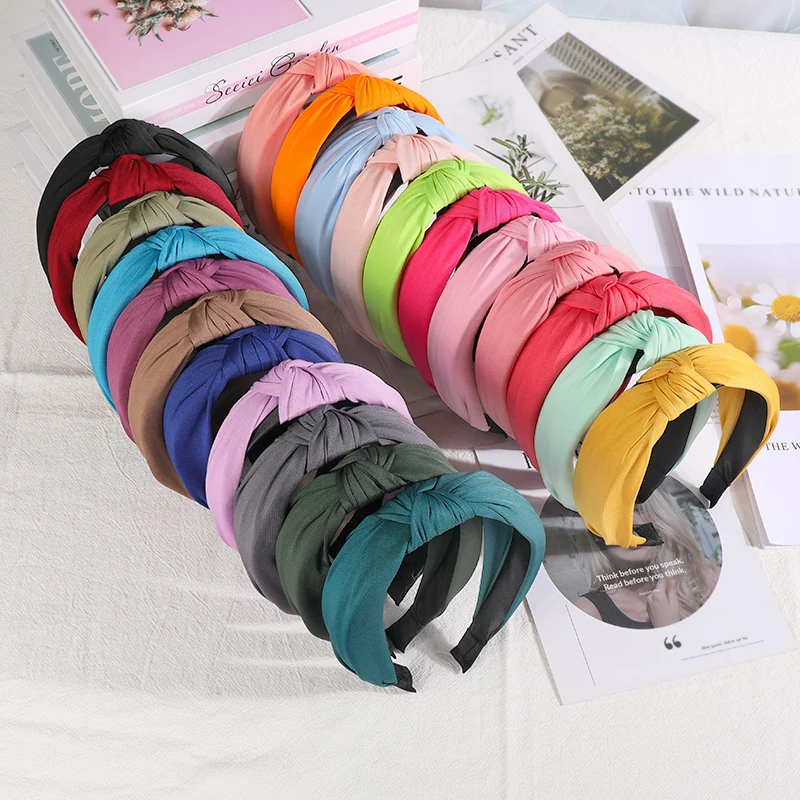 

New Solid Color Hair Band Headbands for Women Simple Knotted Hairband Wide Hair Hoop Retro Makeup Headwear Hair Accessories