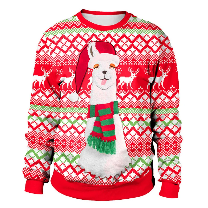 Christmas Sweater Ugly 3D Print Jumper Men Women Christmas Elf Snowflake Tacky Top Alpaca Pullover Holiday Party Xmas Sweatshirt