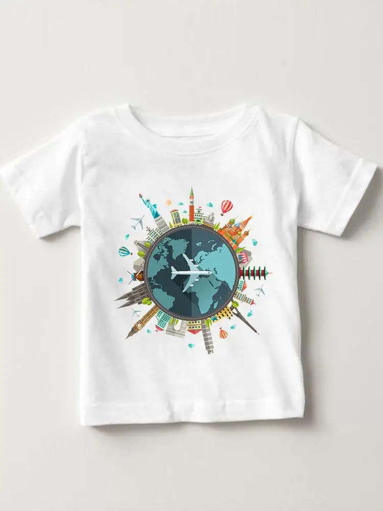 

Short Sleeve Fashion Travel Holiday Cute Kids Tees Tops O-neck Girls Boys Summer Cartoon Outfits T-shirts Children Clothes