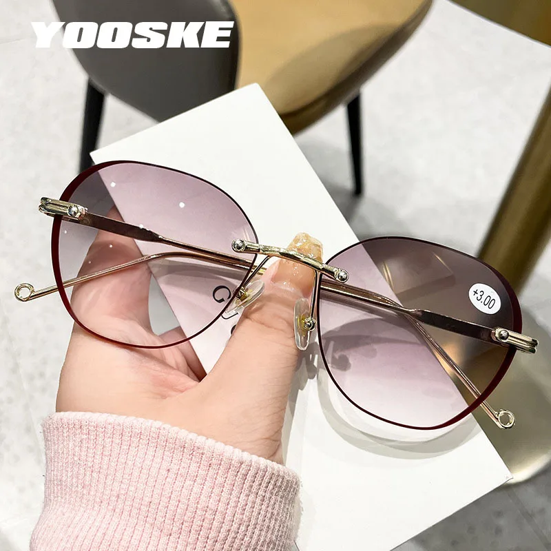 

New Gradient Reading Glasses Presbyopia Women Anti Blue Ray Reading Sunglasses Ladies PC Lens Frame Hyperopia Frameless Eyewear