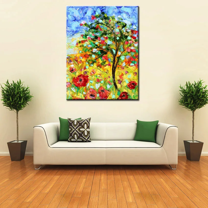 

Ручная роспись Абстрактная весенняя Цветочная фотография стены Искусство на холсте для гостиной домашний Декор без рамки