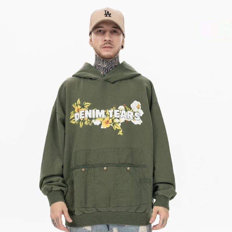 2022 Autumn And Winter Man New Fashion Korean Vintage Pocket Letters Printing Casual Hooded High Street Hip Hop Sweatshirts