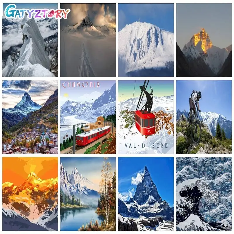 

GATYZTORY Acrylic Painting By Numbers Handicrafts Coloring By Numbers Snow Mountain Landscape Wall Decor Gift For Adults Beginne