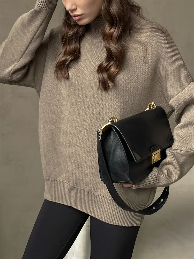 

2023 Women Turtleneck Sweaters Winter Green Oversize Loose Basic Thick Warm Soft Knitted Pullovers for Women Solid Female Tops