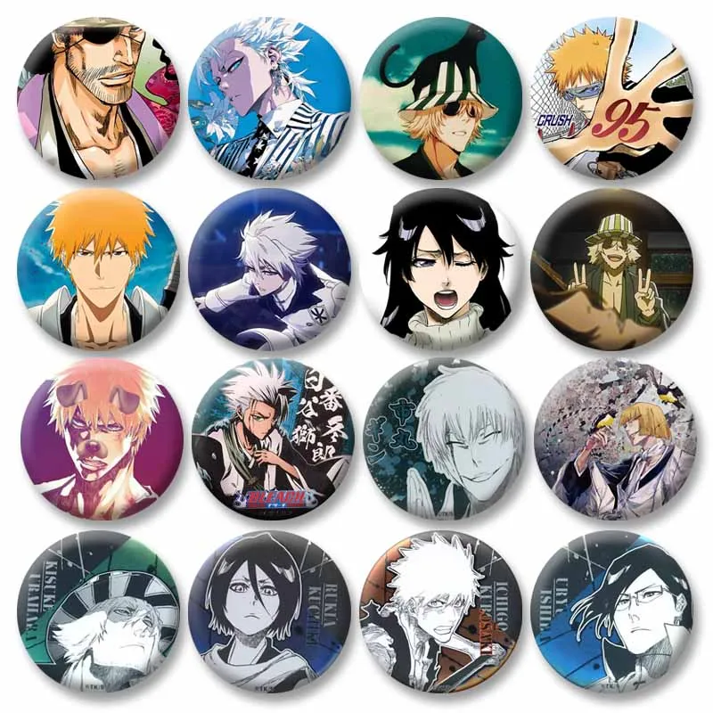 Фото Классическая аниме Bleach, круглая брошь на рюкзаке, мультфильм Kisuke Urahara Ichigo Kurosaki, значок, креативная булавка в стиле манга, украшение для одежды №1