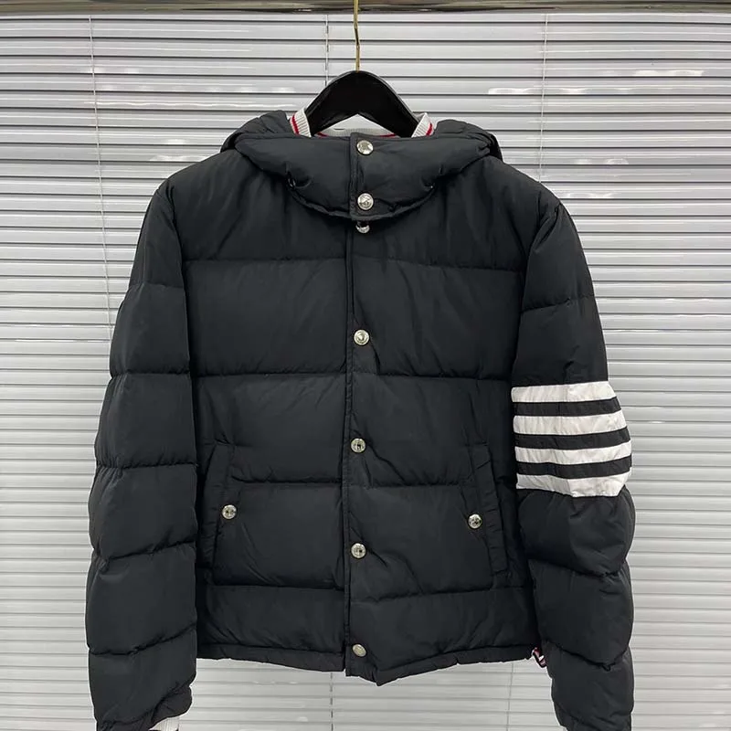 Winter Black TB Down Jacket Fashion Striped Warm Hooded Men Down Coats Thick Duck Parka Women Down Jackets Winter Outdoor Coat
