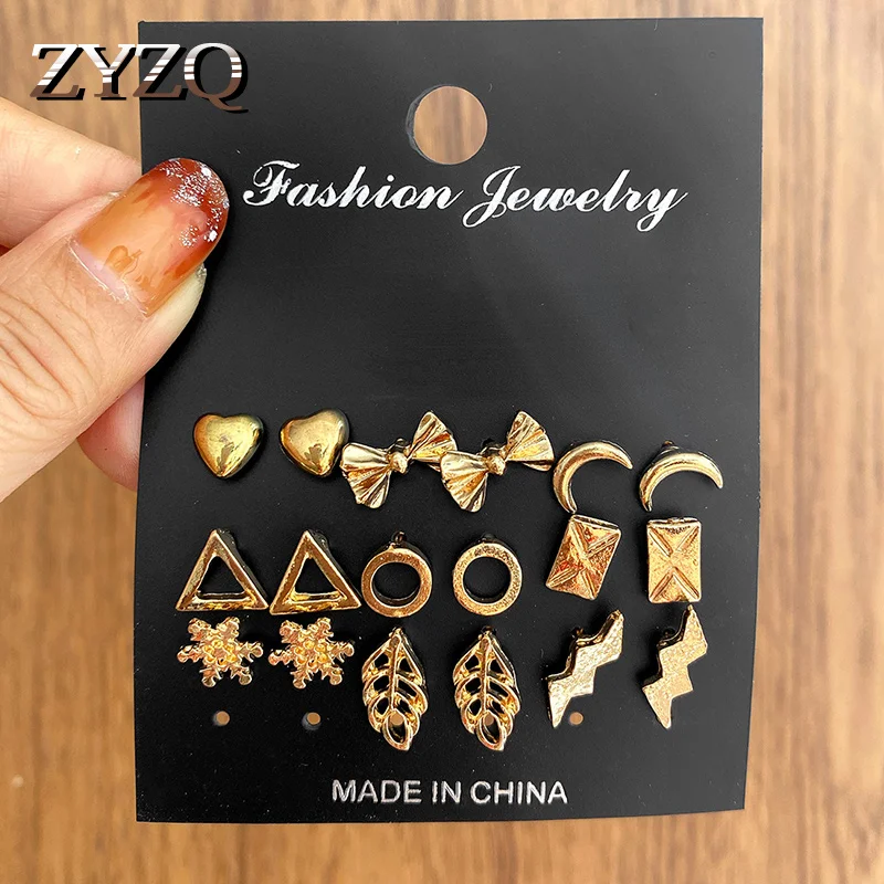 

9 шт., Женские Геометрические серьги-гвоздики в виде снежинок