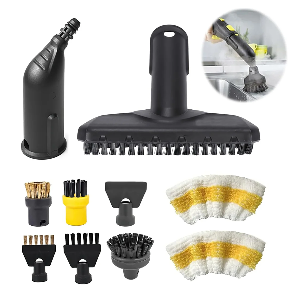 

A66T Набор из 10 предметов для пароочистителей Karcher SC1, SC2, SC3, SC4, SC5 — в комплект входят насадки, щетки и салфетки