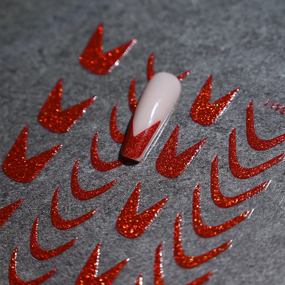 12 шт. золотые/серебряные/красные блестящие французские наклейки для ногтей