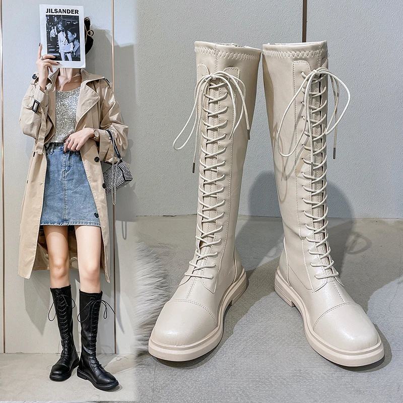 

2022 Fall New Fashion Square Heel Thick-soled Knee-length Women's Boots PU Leather Warm Boots Retro British Style Boots Women